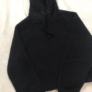 Black cropped Sherpa hoodie in size M